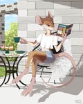 ambiguous_gender anthro beverage book cake chair dessert food furniture sitting solo tail tea seryfoxx mammal mouse murid murine rodent 4:5 absurd_res hi_res nonbinary_(lore)