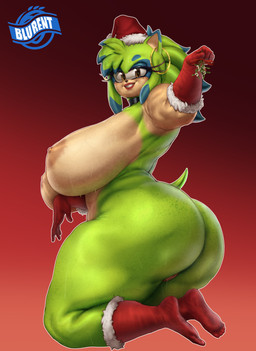 anthro big_butt butt christmas_clothing clothing ear_piercing ear_ring female footwear genitals gloves handwear holidays looking_at_viewer mistletoe nipples piercing plant ring_piercing socks solo thick_thighs vulva wide_hipped_anthro wide_hipped_female wide_hips blu_rent christmas sega sonic_the_hedgehog_(series) fan_character eulipotyphlan hedgehog mammal absurd_res hi_res