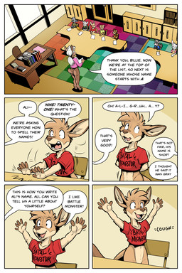 5_fingers ambiguous_gender anthro bottomless brown_body brown_fur butt clothed clothing cloven_hooves dialogue female fingers fur group hair hooves male motion_lines multicolored_body multicolored_fur open_mouth ponytail shirt sitting speech_bubble standing t-shirt tan_body tan_fur teeth text text_on_clothing text_on_shirt text_on_topwear tongue topwear white_hair young young_ambiguous young_anthro young_male conditional_dnp jonas rick_griffin ali_gray kangaroo lagomorph leporid macropod mammal marsupial procyonid rabbit raccoon comic english_text hi_res