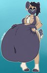 anthro areola belly belly_inflation big_belly breasts cocky_smile female hand_on_belly huge_belly hyper hyper_belly inflation liquid_inflation nude pigeon_toed solo mattumby claire_(xausr32) african_wild_dog canid canine mammal hi_res