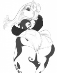 anthro big_breasts breasts camel_toe clothing female looking_back makeup mascara solo thick_thighs tight_clothing maarthul friendship_is_magic hasbro my_little_pony pinkamena_(mlp) pinkie_pie_(mlp) earth_pony equid equine horse mammal pony greyscale monochrome