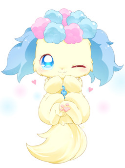 anthro biped blue_ears blue_eyes closed_smile female fur head_wreath long_ears looking_at_viewer lying mouth_closed on_back one_eye_closed pawpads pink_pawpads smile solo yellow_body yellow_fur master_nabesama jewelpet sanrio sega sega_fave sapphie_(jewelpet) bird_dog canid canine canis cavalier_king_charles_spaniel domestic_dog hunting_dog mammal spaniel toy_dog digital_drawing_(artwork) digital_media_(artwork) full-length_portrait hi_res portrait