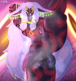 anthro athletic athletic_anthro athletic_male balls bodily_fluids clothing corruption cum ear_piercing erection femboy fur genital_fluids genitals glowing glowing_eyes gold_(metal) gold_jewelry hair jewelry long_hair looking_at_viewer male markings musk nipples nude penis piercing raised_leg simple_background smile solo standing sweat sweatdrop tail teeth thick_thighs topwear wide_hips zadrex nintendo tears_of_the_kingdom the_legend_of_zelda mammal zonai absurd_res digital_media_(artwork) hi_res