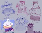 angry anthro apron black_nose clothing multiple_poses overweight pose swimwear white_body ploommy shirokuma_cafe grizzly_(shirokuma_cafe) panda-kun shirokuma bear brown_bear giant_panda grizzly_bear mammal polar_bear ursine 2022 hi_res