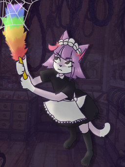 4_fingers accessory anthro black_clothing black_dress black_eyes black_nose bow_ribbon cleaning cleaning_tool clothed clothing dipstick_tail dress female fingers fur gloves_(marking) hair hair_accessory hair_bow hair_ribbon holding_cleaning_tool holding_object legwear looking_up maid_uniform markings multicolored_body multicolored_fur pawpads pink_pawpads purple_body purple_fur purple_hair purple_tail ribbons screencap screencap_background solo spider_web stockings tail tail_markings uniform white_body white_fur alerson vkontakte masyunya_(vkontakte) domestic_cat felid feline felis mammal 2022 3:4