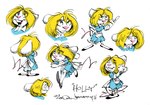 anthro blonde_hair clothed clothing female fully_clothed fully_clothed_anthro fur hair long_tail maid_uniform sad scolding smile smirk solo tail uniform white_body white_fur aaron_neathery endtown holly_hollister mammal murid murine rodent model_sheet