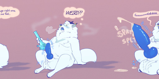 anthro balls big_balls big_penis blush bodily_fluids bong cum drugs erection expansion fur genital_expansion genital_fluids genitals growth hair horn huge_balls huge_penis hyper hyper_balls hyper_genitalia hyper_penis male marijuana nude open_mouth overweight penis penis_expansion simple_background smoke smoking solo tail text white_body white_fur cowcollar bovid canid canine canis caprine domestic_dog goat hybrid mammal nordic_sled_dog samoyed spitz absurd_res digital_media_(artwork) english_text hi_res sequence