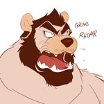 1:1 angry anthro bear beard brown_hair eyebrows facial_hair fur ghoskee grey_body grey_fur growling hair hi_res male mammal open_mouth roaring sharp_teeth simple_background solo teeth tongue white_background