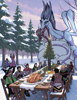 after_vore belly big_belly blue_body female feral feral_pred food forest furniture group huge_belly larger_feral male outside overweight plant size_difference smaller_human snow table tree vore winter jessicarae mythology dragon human mammal mythological_creature mythological_scalie scalie 2024 hi_res