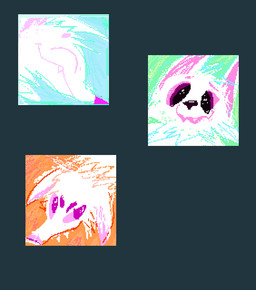 ambiguous_gender anthro feral fur open_mouth open_smile pink_nose simple_background smile solo white_body white_fur demensa canid canine canis domestic_dog mammal 2019 digital_media_(artwork) pixel_(artwork)