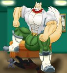 anthro clothing discarded_clothing duo male male/male micro muscular muscular_anthro muscular_male muscleartguy nintendo star_fox fox_mccloud wolf_o'donnell canid canine canis fox mammal wolf absurd_res hi_res