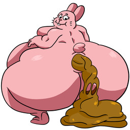 anthro anus belly big_belly big_butt butt crouching feces feces_pile fur huge_belly huge_butt looking_back male moobs morbidly_obese morbidly_obese_male nude obese obese_male overweight overweight_male pink_body pink_fur pooping pooping_on_floor scatplay simple_background smile solo thick_thighs white_background darkheidden cartoon_network the_amazing_world_of_gumball richard_watterson hare lagomorph leporid mammal rabbit 1:1 absurd_res hi_res