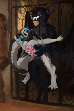 andromorph anthro big_penis bodily_fluids duo genital_fluids genitals huge_penis intersex intersex/male male male/male penis sex size_difference size_queen standing standing_sex vaginal_fluids x-ray_view imbluewisp canid canine deer fox mammal mephitid skunk vampire absurd_res hi_res trans_(lore) trans_man_(lore)