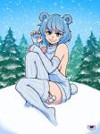 arm_warmers armwear blue_eyes blue_hair blue_nails claws clothed clothing colored_nails female grin hair legwear nails plant ribbed_clothing ribbed_sweater short_hair sitting smile snow solo sweater teeth thigh_highs topwear tree akairiot frostbite-chan animal_humanoid bear humanoid mammal mammal_humanoid ursid_humanoid 3:4 hi_res