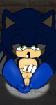 anthro anus backsack balls black_nose blue_body butt dark genitals green_eyes looking_at_viewer male nude penis presenting presenting_hindquarters raised_leg shadow solo spread_legs spreading tan_penis jenokamui sega sonic_the_hedgehog_(series) sonic_the_hedgehog eulipotyphlan hedgehog mammal better_version_at_source