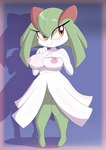 areola big_breasts breasts female fingers front_view nipples pink_areola pink_nipples shadow simple_background smile solo nojimmyplz nintendo pokemon generation_3_pokemon kirlia pokemon_(species) 2023 absurd_res digital_media_(artwork) hi_res