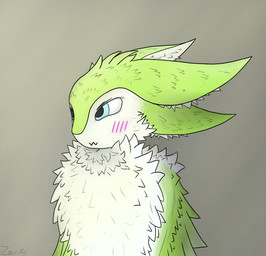 4_ears ambiguous_form ambiguous_gender blush blush_lines feathered_wings feathers feathery green_body green_ears green_feathers multi_ear owo solo white_body white_feathers wings zav-ki naako_piki_(dimlim) avali avian absurd_res hi_res
