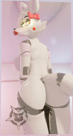 anthro big_breasts big_butt black_eyelids blurred_background border breasts butt eyelashes female fur glistening glistening_body glowing glowing_eyes gradient_border hair head_bow inside lips looking_at_viewer looking_back looking_back_at_viewer machine nipples pink_breasts rail rear_view red_lips red_nipples short_hair smile smiling_at_viewer solo thick_thighs white_body white_fur white_hair wide_hips yellow_eyes vladoknoaz113 disembowell_(modeler) psychojohn2_(modeler) five_nights_at_freddy's five_nights_at_freddy's_2 scottgames mangle_(fnaf) animatronic canid canine fox mammal robot robot_anthro 2025 3d_(artwork) digital_media_(artwork) watermark