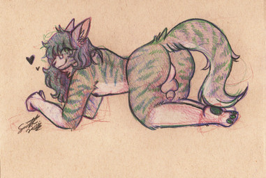 anthro backsack balls eyewear femboy genitals glasses hair long_hair male nude penis penis_backwards small_penis solo fuzzikia domestic_cat felid feline felis mammal tabby_cat hi_res sketch traditional_media_(artwork)