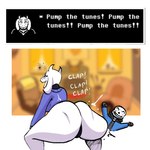 2_horns anthro ass_clapping bent_leg big_breasts big_butt big_mouth_(anatomy) biped black_blush black_clothing black_gloves black_handwear black_nose black_panties black_text_box black_underwear blurred_background blush blush_lines bone breasts bubble butt butt_squish clap clothed clothed_anthro clothed_female clothed_humanoid clothed_male clothing crouching curved_horn cute_fangs dialogue_box drunk drunk_bubble duo extended_arms eyelashes eyes_closed eyewear fangs female fingers floppy_ears fur glasses gloves grin handwear happy horn huge_butt impact_lines jacket larger_anthro larger_female leaning leaning_forward light_body light_fur lop_ears male mature_anthro mature_female monotone_body monotone_fur monotone_horn multicolored_clothing multicolored_jacket multicolored_topwear open_mouth open_smile panties pantsless purple_clothing purple_eyewear purple_glasses purple_sweater purple_topwear screencap screencap_background size_difference skeleton smaller_humanoid smaller_male smile sound_effects squish substance_intoxication sweater teeth text text_box three-quarter_view topwear twerking two_tone_clothing two_tone_jacket two_tone_topwear underwear wearing_glasses white_body white_ears white_fur white_horn white_text hornibaguette deltarune undertale_(series) sans_(undertale) toriel animated_skeleton boss_monster_(undertale) bovid caprine goat humanoid mammal undead 1:1 2025 artist_name digital_drawing_(artwork) digital_media_(artwork) english_text hi_res