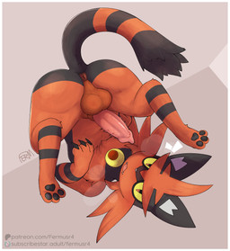 animal_genitalia animal_penis ass_up balls big_butt blep butt claws cute_fangs fangs feline_genitalia feline_penis feral fur genitals looking_at_viewer lying male on_back orange_body orange_fur penis solo tail teeth tongue tongue_out yellow_eyes fermusieboir4 nintendo pokemon felid feline generation_7_pokemon mammal pokemon_(species) torracat hi_res