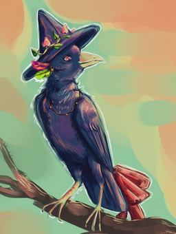 ambiguous_gender feral plant red_eyes simple_background solo tree winindigo nintendo pokemon avian generation_2_pokemon murkrow pokemon_(species) hi_res