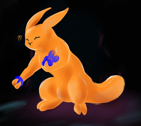 2_fingers 2_toes black_background blue_fruit_(rain_world) ears_back eyes_closed feet feral fingers heart_symbol male orange_body pivoted_ears semi-anthro simple_background solo toes uysu rain_world videocult ping_(enablend) slugcat shaded