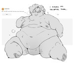 andromorph anthro bodily_fluids fat_rolls intersex moobs morbidly_obese nipples obese overweight sitting solo sweat text kyrosh curious_cat toshi_(kyrosh) humanoid english_text trans_(lore) trans_man_(lore)