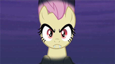 fangs female open_mouth red_eyes snarling solo teeth wings unknown_artist friendship_is_magic hasbro my_little_pony flutterbat_(mlp) fluttershy_(mlp) bat_pony equid mammal vampire animated low_res