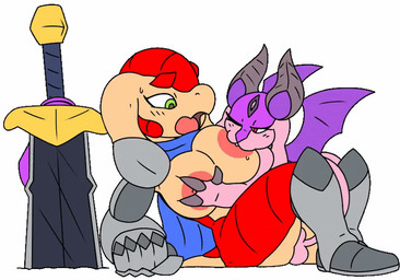 3_eyes anthro armor armored_boots big_breasts blue_tongue breast_grab breast_play breast_suck breastfeeding breasts clothing duo female female/female female_penetrated footwear gauntlets gloves greaves green_eyes hand_on_breast handwear horn melee_weapon mostly_nude mostly_nude_anthro mostly_nude_female multi_eye nipple_fetish nipple_play nipple_suck nipples open_mouth penetration pink_body red_body red_eyes scarf sex simple_background spade_tail sucking sword sword_in_ground tail tail_fetish tail_insertion tail_play tail_sex tan_body tan_breasts teeth tongue weapon wings meatboom arma's_quest arma_(arma's_quest) gerbera_(arma's_quest) armadillo demon mammal succubus xenarthran animated digital_media_(artwork)