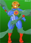 anthro areola big_breasts blonde_hair bob_cut bodily_fluids bodysuit boots bound breast_grab breasts claws clenched_teeth clothing cuffs_(clothing) female finger_claws fondling footwear green_eyes grope hair hand_on_breast humanoid_pointy_ears leg_grab multi_ear muscular nipple_dip nipples pointy_and_animal_ears pointy_ears pupils scared shoes simple_background skinsuit slit_pupils solo stressed sweat teeth thick_thighs tight_clothing torn_clothing negullust clixsposing_kitraandra kitraandra alien felid humanoid mammal pantherine tiger varkeeg absurd_res hi_res