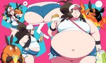 absurd_res ambiguous_gender anthro belly belly_overhang big_belly big_breasts breasts brown_hair candy chocolate chocolate_bar clothing dessert duo eating emboar female food generation_5_pokemon hair hat headgear headwear hi_res hilda_(pokemon) human ice_cream jeetdoh mammal navel nintendo obese obese_female obese_human overweight overweight_female overweight_human pignite pokemon pokemon_(species) tepig thick_thighs tusks weight_gain