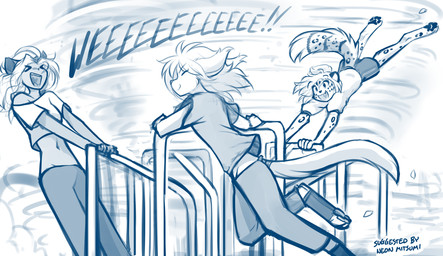 amusement_ride anthro barefoot bottomwear breasts carousel clothed clothed_anthro clothed_female clothed_male clothing digitigrade eyes_closed feet female footwear fully_clothed fully_clothed_anthro fully_clothed_female fully_clothed_male fur group hair male markings midriff navel off_shoulder open_mouth open_smile pants pawpads shirt shorts simple_background small_breasts smile speed_lines spinning spots spotted_body spotted_fur spotted_markings spotted_tail tail tail_markings teeth toeless_footwear tongue topwear trio white_background young young_anthro young_female conditional_dnp tom_fischbach twokinds karen_taverndatter madelyn_adelaide maeve_riftwall animal_humanoid basitin cat_humanoid felid felid_humanoid feline feline_humanoid humanoid keidran mammal mammal_humanoid pantherine snow_leopard 2025 blue_and_white digital_media_(artwork) hi_res monochrome sketch