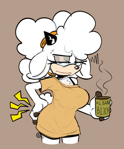 anthro big_breasts black_horn blue_eyes blue_sclera breasts brown_nose ears_down eyelashes female front_view fur horn looking_at_viewer pivoted_ears solo tan_body tan_fur thick_thighs white_body white_fur wide_hips miobadders idw_publishing sega sonic_the_hedgehog_(comics) sonic_the_hedgehog_(idw) sonic_the_hedgehog_(series) lanolin_the_sheep_(sonic) bovid caprine mammal sheep