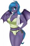 anthro bangs big_breasts biped blue_eyes blue_hair blue_tail breasts camel_toe clothed clothed_anthro clothed_female clothing cutie_mark female female_anthro hair hand_on_hip long_hair looking_at_viewer membrane_(anatomy) membranous_wings nipple_outline pose simple_background solo standing swimwear tail thick_thighs three-quarter_view two-piece_swimsuit white_background wide_hips wings crocodilchik hasbro my_little_pony fan_character bat_pony equid mammal 2018 2:3 absurd_res colored digital_drawing_(artwork) digital_media_(artwork) hi_res portrait shaded soft_shading three-quarter_portrait