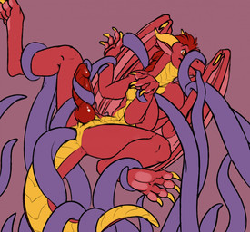 anal anal_penetration animal_genitalia countershade_neck countershade_tail countershade_torso countershading erection feral genital_slit genitals hair horn knot knotted_penis male male_feral membrane_(anatomy) membranous_wings oral oral_penetration penetration penis purple_body red_body red_hair red_penis restrained restrained_by_tentacles sex solo spread_legs spreading tail tentacle_in_ass tentacle_in_mouth tentacle_penetration tentacle_sex tentacle_suspension tentaclejob tentacles wings yellow_body mintyderg mythology draegonis dragon mythological_creature mythological_scalie scalie 2019