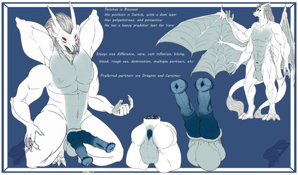 2_penises 4_arms 4_balls 4_eyes 4_wings anthro balls genitals male membrane_(anatomy) membranous_wings multi_arm multi_balls multi_eye multi_genitalia multi_limb multi_penis multi_wing penis solo tail text wings mythology sanctus dragon elemental_creature elemental_dragon ice_dragon mythological_creature mythological_scalie scalie english_text hi_res model_sheet