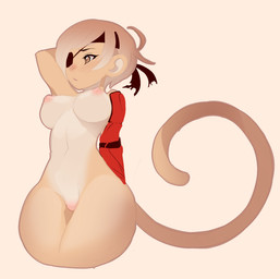 anthro big_breasts breasts female nude simple_background solo tail kanel haplorhine mammal monkey primate digital_media_(artwork) portrait three-quarter_portrait