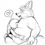 anthro baron_puddin_paws belly belly_grab belly_hug canid canine clothed clothing disney duo embrace eyes_closed female fox gideon_grey heart_symbol hug judy_hopps lagomorph larger_male leporid looking_pleasured male male/female mammal monochrome overweight overweight_male rabbit red_fox romantic romantic_couple side_view size_difference slightly_chubby smaller_female smile smothering topless true_fox underwear zootopia