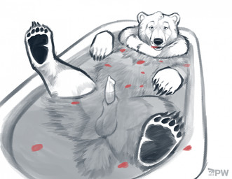 animal_genitalia animal_penis anus balls barely_visible_anus bathing bathtub eyebrows feral genitals in_bathtub inviting legs_up looking_at_viewer lying male on_back partially_submerged pawpads penis petals presenting presenting_penis raised_eyebrows rose_petals seductive simple_background solo spread_legs spreading ursine_penis white_background paper-wings bear mammal ursine hi_res monochrome