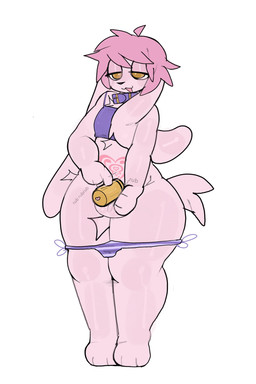 anthro balls bodily_fluids butt chastity_cage chastity_device chest_tuft clothed clothing collar crossdressing femboy fondling_chastity_cage fur genital_fluids genitals glistening glistening_body gold_(metal) gold_chastity_cage gold_chastity_device hair long_ears male male_anthro masturbation metal_chastity_cage mostly_nude open_:3 overweight overweight_male panties panties_down partially_clothed pink_body pink_fur pink_hair precum simple_background slightly_chubby slightly_chubby_anthro solid_chastity_cage solo standing tail thick_thighs topwear tuft underwear underwear_down wearing_chastity_cage wearing_chastity_device wide_hips womb_tattoo zinamao atticus_mura lagomorph leporid mammal rabbit 2025 hi_res