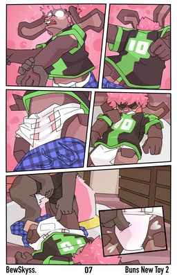 ageplay anthro brown_body brown_fur clothed clothing dialogue diaper doll dresser female fur furniture hair infantilism male male/female pink_hair poking roleplay shrinking size_transformation text transformation wearing_diaper bewskyss canid canine mammal absurd_res comic english_text hi_res
