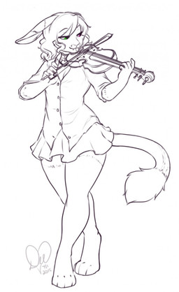 4_toes anthro barefoot biped bow_(stringed_instrument) bowed_string_instrument clothed clothing facial_piercing feet female half-closed_eyes heterochromia holding_object lip_piercing musical_instrument narrowed_eyes nose_piercing piercing playing_music playing_violin pose simple_background smile solo standing string_instrument toes violin white_background kittydee felid hybrid lagomorph leporid mammal rabbit 2015 black_and_white dated digital_media_(artwork) full-length_portrait hi_res line_art monochrome portrait signature spot_color
