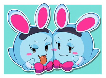 bedroom_eyes black_eyes blue_background blue_body blue_eyelids blue_line_art blush blush_stickers border bow_tie bunny_costume clothing costume duo face_squish fake_cat_ears fake_ears fake_rabbit_ears featureless_hands female flesh_fang ghost_tail glistening_eyelids looking_at_viewer narrowed_eyes not_furry open_mouth open_smile outline pink_blush pink_bow_tie red_tongue seductive simple_background smile squish tongue tongue_out white_border white_outline white_shirt_cuffs tereterebin mario_bros nintendo paper_mario:_the_thousand_year_door lahla_(mario) peeka_(mario) boo_(mario) ghost sphere_creature spirit 2023 colored_line_art digital_media_(artwork) hi_res