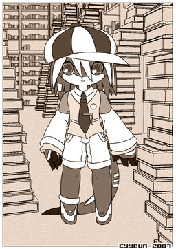 anthro book book_stack border bottomwear brown_body closed_smile clothed clothed_anthro clothed_male clothing collared_shirt countershading detailed_background fully_clothed fully_clothed_anthro fully_clothed_male hat headgear headwear kemono library looking_at_viewer male male_anthro mouth_closed necktie shirt shorts smile solo standing text topwear white_border cyyeun xen_(series) switch_(xen) species_request 2007 artist_name dated english_description full-length_portrait monochrome portrait sepia