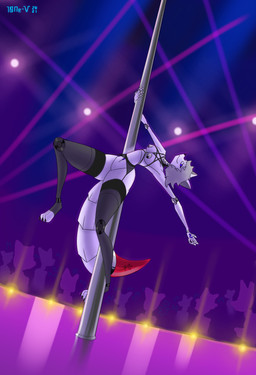 anthro audience breasts butt clothing dancing female grey_hair group hair lingerie looking_at_viewer machine nipples pole pole_dancing pose public solo_focus stripper stripper_pole thick_thighs wide_hips 10ne-v alexa_(10ne-v) canid canine fox living_machine mammal robot absurd_res hi_res