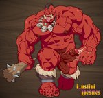 5_fingers 5_toes abs ahegao angry balls barazoku barefoot belt biceps bodily_fluids body_hair club_(weapon) deltoids ejaculation feet fingers forearm_muscles genitals glowing glowing_eyes happy_trail jewelry logo looking_pleasured male melee_weapon mohawk muscular muscular_male muscular_thighs necklace nipples not_furry open_mouth pecs penis pubes quads red_body red_skin saliva shin_guards simple_background skull_belt skull_necklace solo spiked_club toes tongue tongue_out tusks vein veiny_muscles veiny_penis walking weapon yellow_eues zoroj lustful_desires humanoid orc 2020