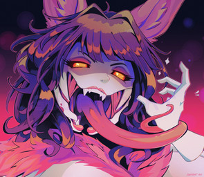 anthro body_horror duo female glowing glowing_eyes long_tongue male male/female mandibles mouth_shot open_mouth spots tongue godbirdart lanterne arthropod insect lepidopteran moth shaded