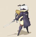 antennae_(anatomy) anthro arthropod_abdomen blindfold breasts cleavage cleavage_cutout clothed clothing cutout dress female hair katana keyhole_turtleneck legwear melee_weapon non-mammal_breasts short_hair showing_leg solo sweater sword thigh_highs topwear turtleneck weapon white_hair wide_hips subakitsu nier_automata platinumgames yorha_2b arthropod bee hymenopteran insect