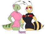 absurd_res animal_humanoid arthropod arthropod_humanoid bee_humanoid big_breasts breasts clothing curtain_call_challenge curvy_figure female hand_on_breast heart_eyes heart_symbol hi_res honey_(idolomantises) hourglass_figure humanoid hymenopteran hymenopteran_humanoid idolomantises insect insect_humanoid looking_at_viewer mantis mantis_humanoid papaya_(idolomantises) simple_background small_waist white_background wide_hips